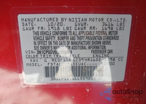 2020 Nissan Kicks Sr Xtronic Cvt из США, поврежденный, VIN 3N1CP5DV6LL559204